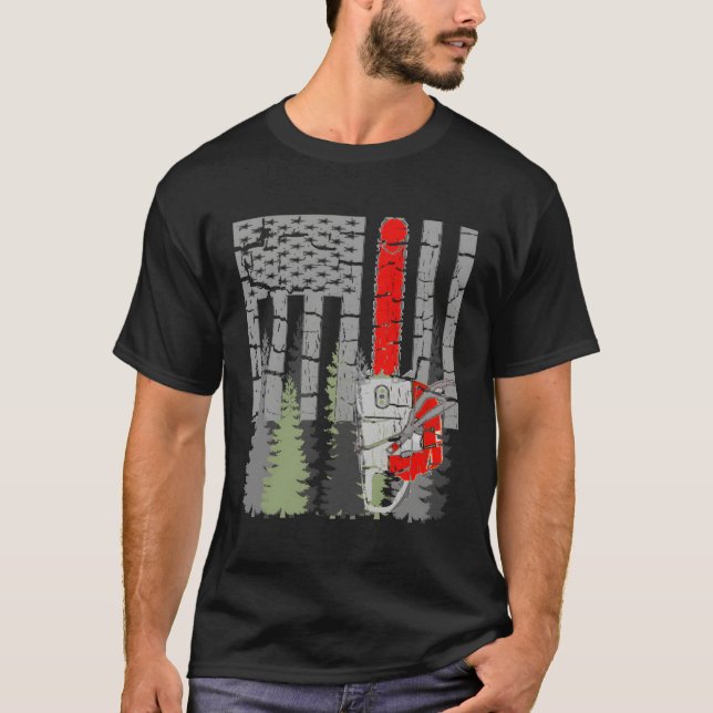 T-shirt Ligne Rouge Mince tronçonneuse Et Bois (Devant)