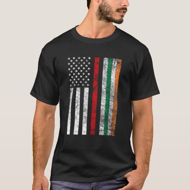 T-shirt Ligne rouge pompier St patrick du drapeau irlandai (Devant)