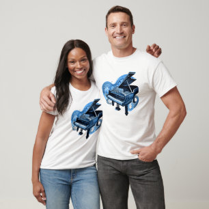 T-shirt Ligne stylisée Piano bleu Art