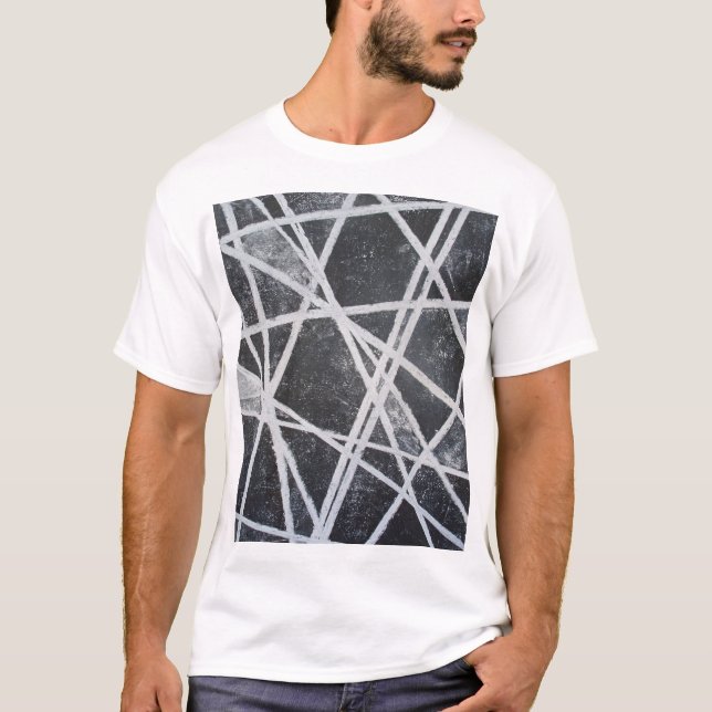 T-shirt Lignes blanches abstrait noir et blanc (Devant)