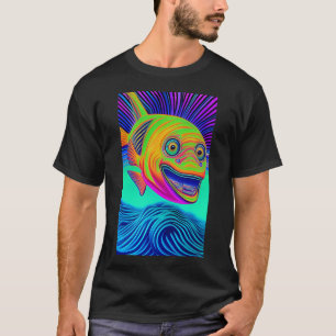 T-shirt lignes ondulées gros yeux poisson sous l'eau souri