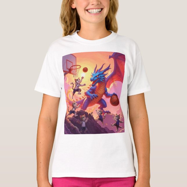 T-shirt Ligue de basket-ball fantastique : Dragon vs Cats  (Devant)