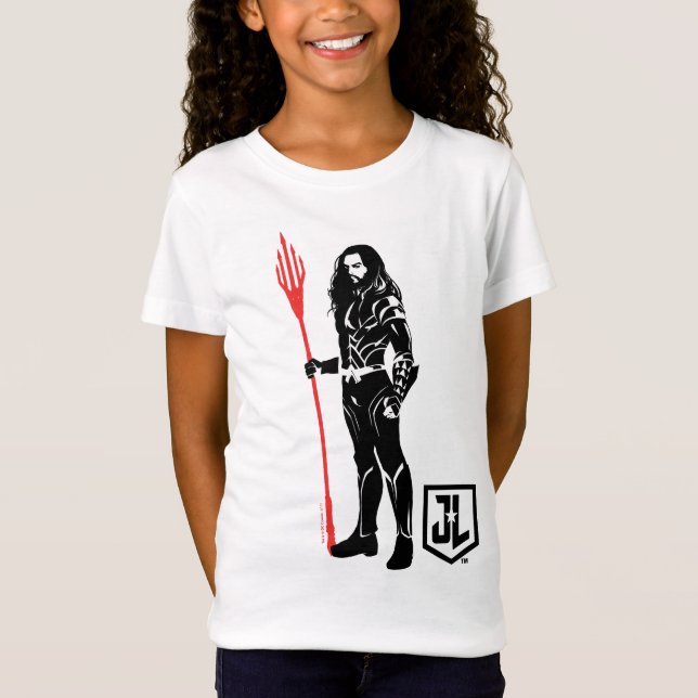 T-Shirt Ligue de Justice | Aquaman Pose Noir Pop Art (Devant)