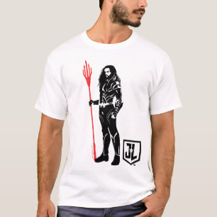 T-shirt Ligue de Justice   Aquaman Pose Noir Pop Art