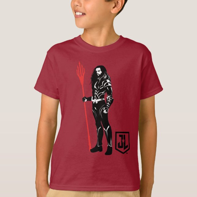 T-shirt Ligue de Justice | Aquaman Pose Noir Pop Art (Devant)
