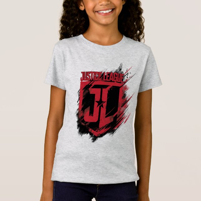 T-Shirt Ligue de Justice | Bouclier JL de peinture brossé (Devant)