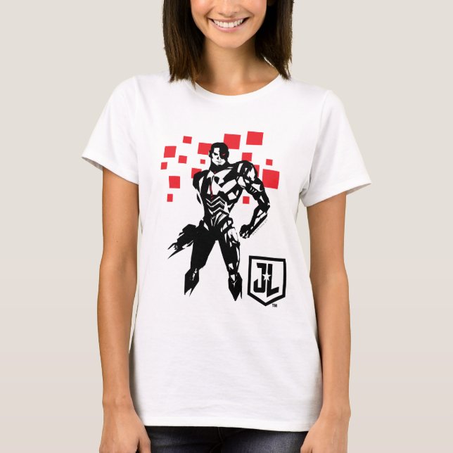 T-shirt Ligue de Justice | Cyborg Digital Noir Pop Art (Devant)