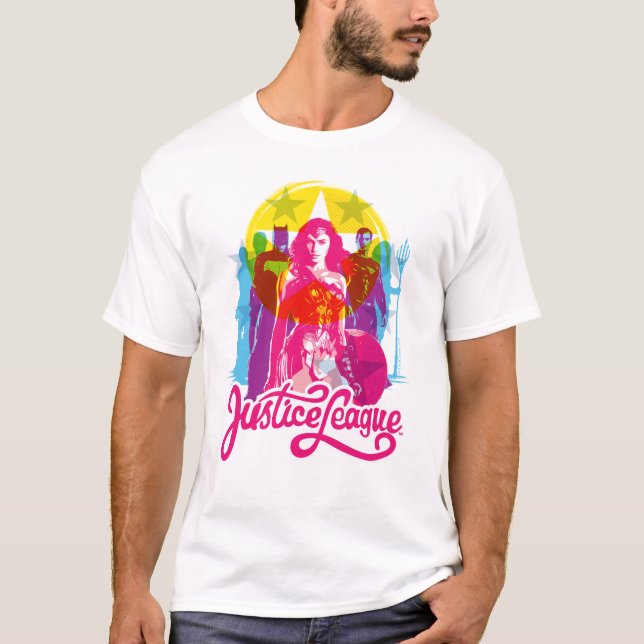 T-shirt Ligue de Justice | Retro Group & Logo Pop Art (Devant)