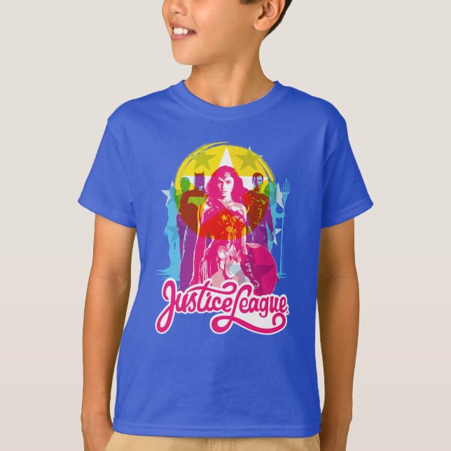 T-shirt Ligue de Justice | Retro Group & Logo Pop Art (Devant)
