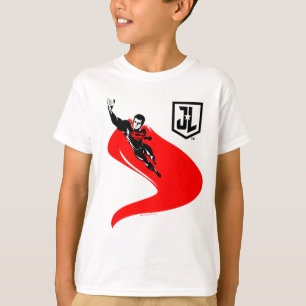 T-shirt Ligue de Justice Superman Flying Noir Pop Art