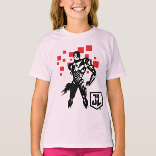 T-shirt Ligue de la justice  Cyborg Digital Noir Pop Art