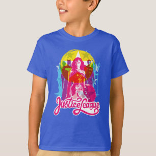 T-shirt Ligue de la justice Retro Group & Logo Pop Art