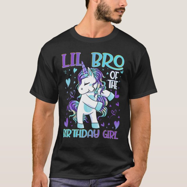 T-shirt Lil Bro De La Fille Anniversaire Flossing Unicorn  (Devant)