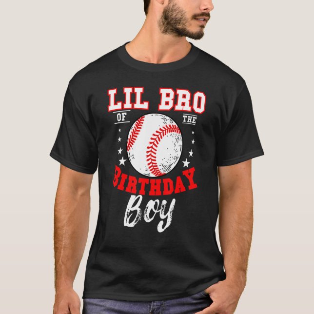 T-shirt Lil Bro De L'Anniversaire Boy Baseball Thème Anniv (Devant)