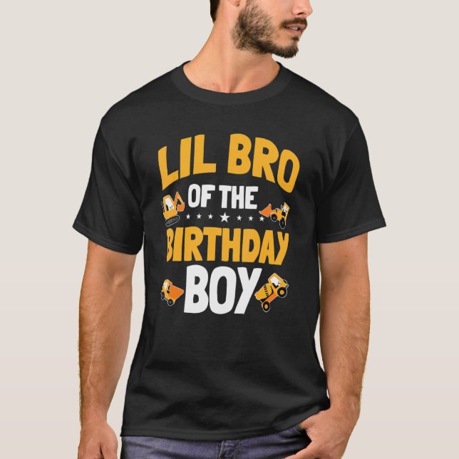 T-shirt Lil Bro De L'Anniversaire Boy Construction Ouvrier (Devant)