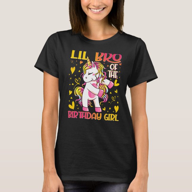 T-shirt Lil Bro of the Birthday Girl Flossing Unicorn Litt (Devant)