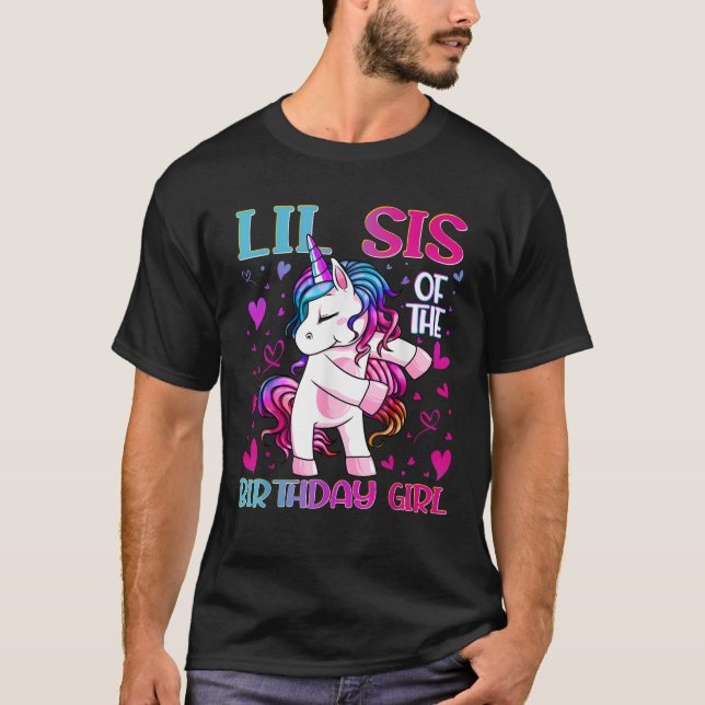 T-shirt Lil Sis of the Birthday Girl Flossing Unicorn Litt (Devant)