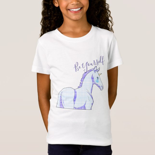T-Shirt Lil Unicorn Blue Tartan (Sois Toi-Même) (Devant)