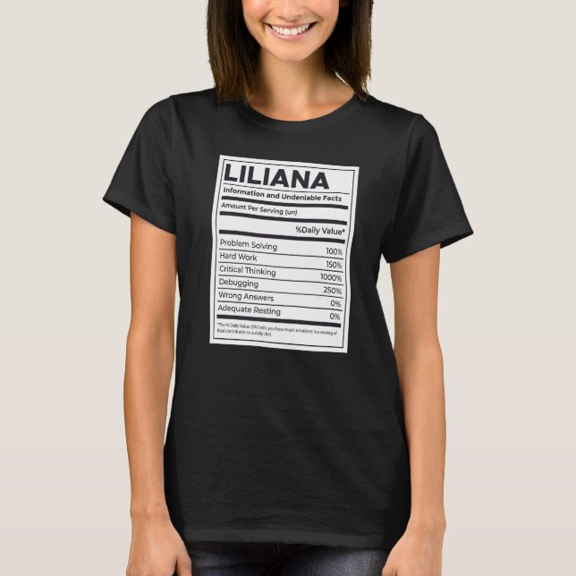 T-shirt Liliana Nutrition Information Problème Résoudre Du (Devant)