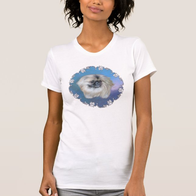 T-shirt Lily de Pekingese sur bleu (Devant)