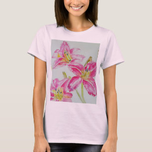 T-shirt Lily rose Fleurs florales d'aquarelle Fleurs T-shi