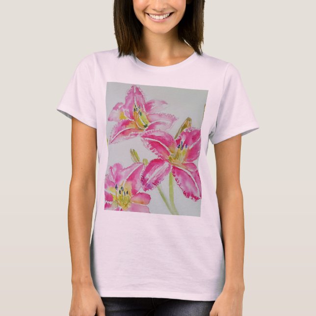 T-shirt Lily rose Fleurs florales d'aquarelle Fleurs T-shi (Devant)