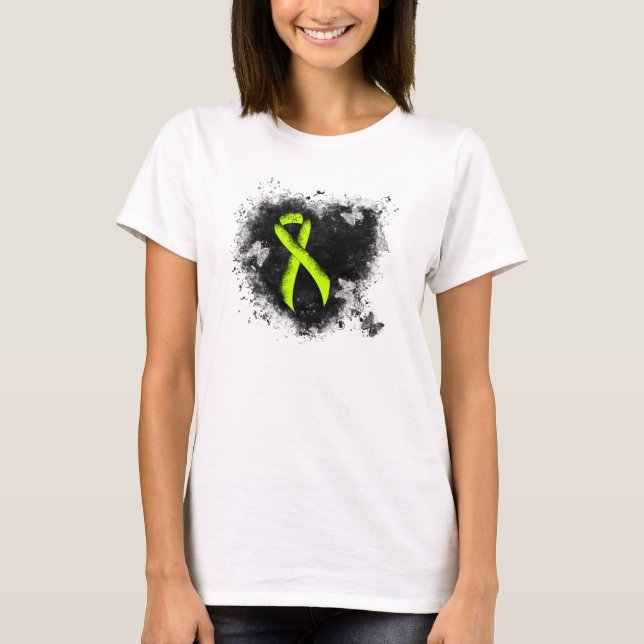 T-shirt Lime Green Awareness Ribbon Grunge Heart (Devant)