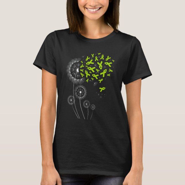 T-shirt Lime Green Ribbon Dandelion Lymphoma Awareness Mon (Devant)