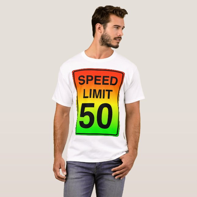 T-shirt Limite de vitesse 50 Signal avec couleurs Stopligh (Devant entier)