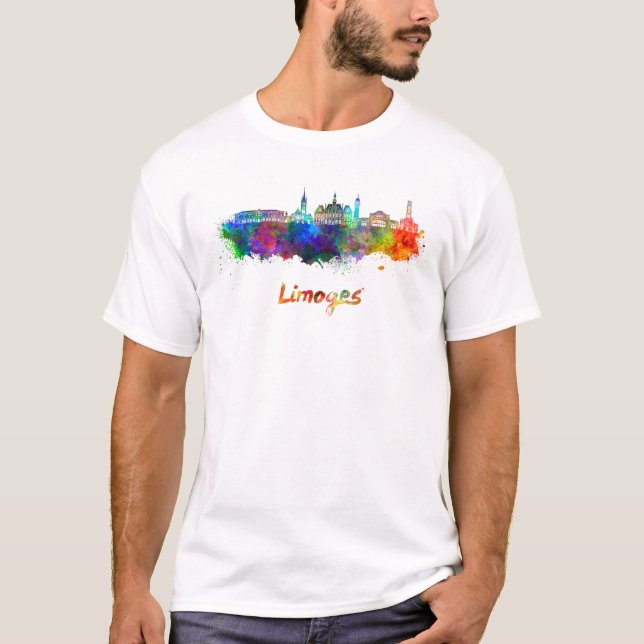 T-shirt Limoges skyline in watercolor (Devant)
