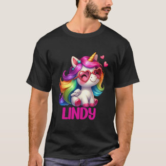 T-shirt Lindy Personnalisé Nom Licorne Colorée Femmes Fill
