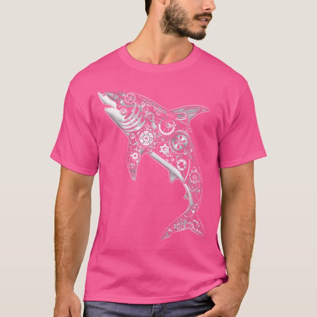 T-shirt Line Art Shark Gears mécanique Steampunk (Devant)