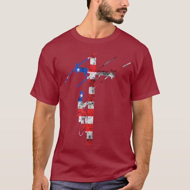 T-shirt Lineman American 4th juillet Câble électrique (Devant)