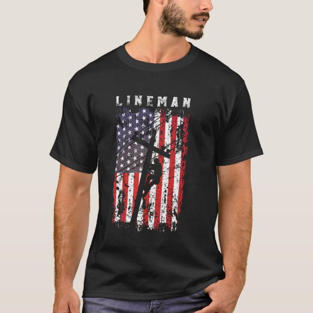T-shirt Lineman American Flag Electric Cable Lineman (Devant)