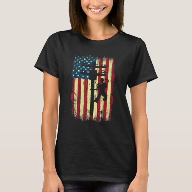 T-shirt Lineman American Flag Electric Cable Lineman (Devant)