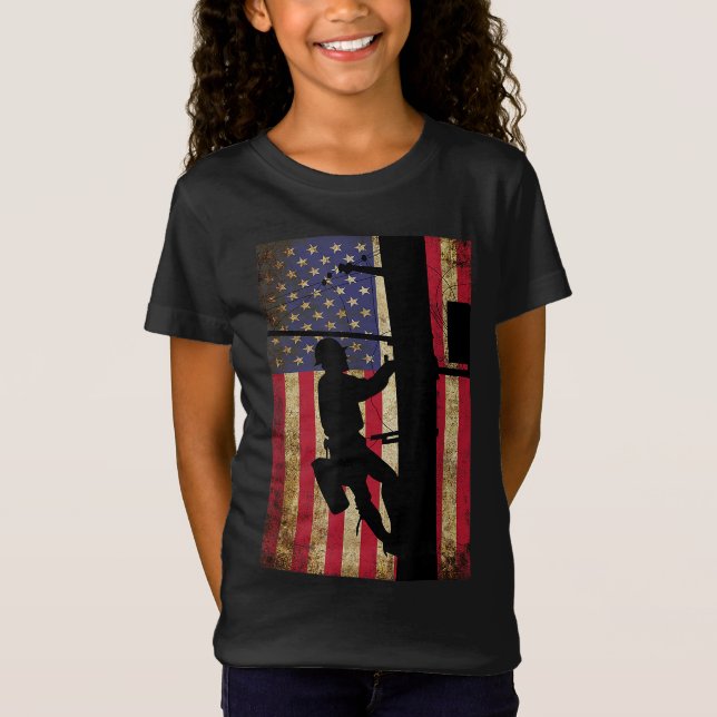 T-Shirt Lineman American Flag Electric Cable Lineman Cadea (Devant)