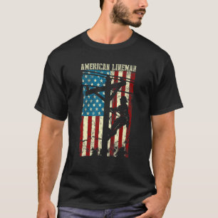 T-shirt Lineman American Usa Flag Electric Cable Patriotic