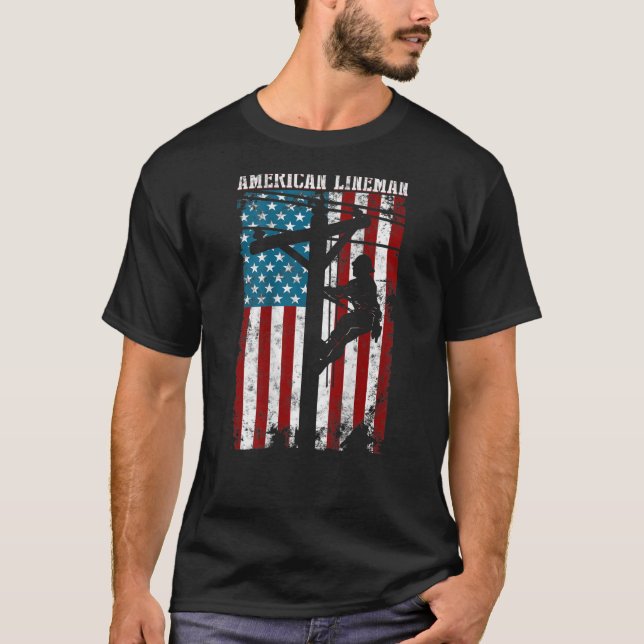 T-shirt Lineman cadeaux drapeau américain Câble électrique (Devant)