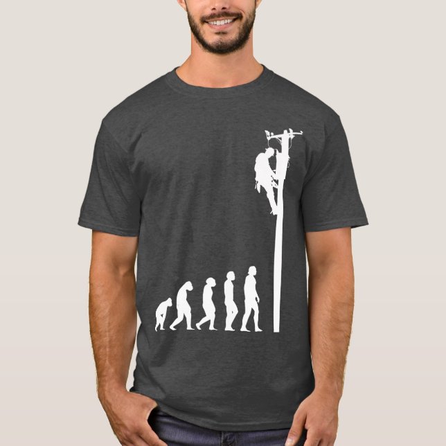 T-shirt Lineman Evolution Funny Electric Cable Homme Cadea (Devant)