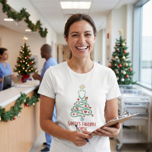 T-shirt L'infirmière préférée du Père Noël Stéthoscope Arb