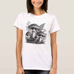 T-shirt Linogravure vintage de champignons de forêt