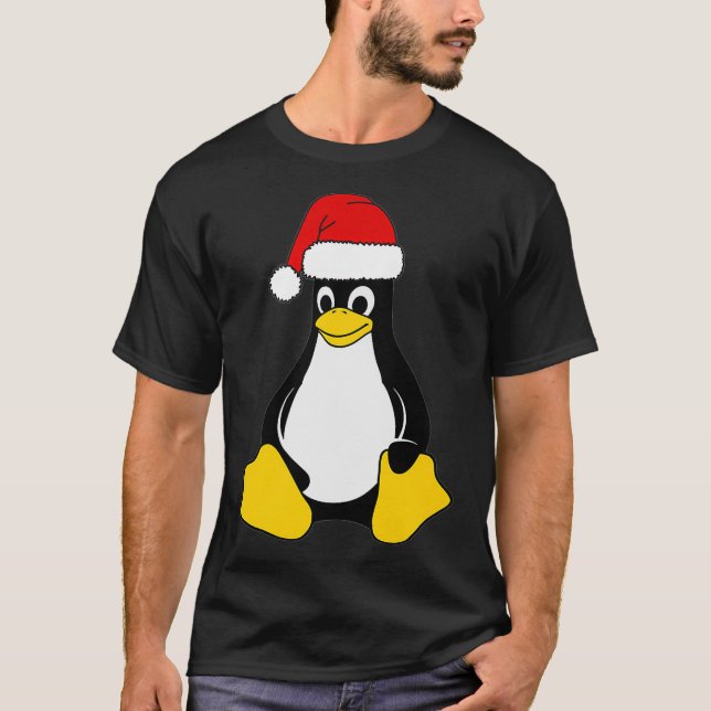 T-shirt Linu Mascot Tu le Penguin Santa Hat Geek Nerd (Devant)