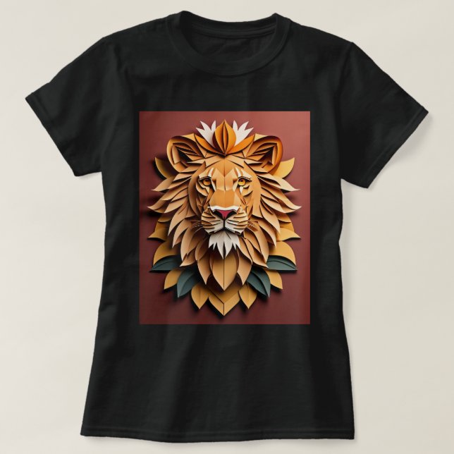 T-shirt Lion 3D Paper Art Design (Design devant)