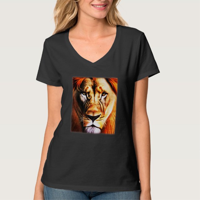 T-shirt Lion Africa predator print head imprint with wild  (Devant)