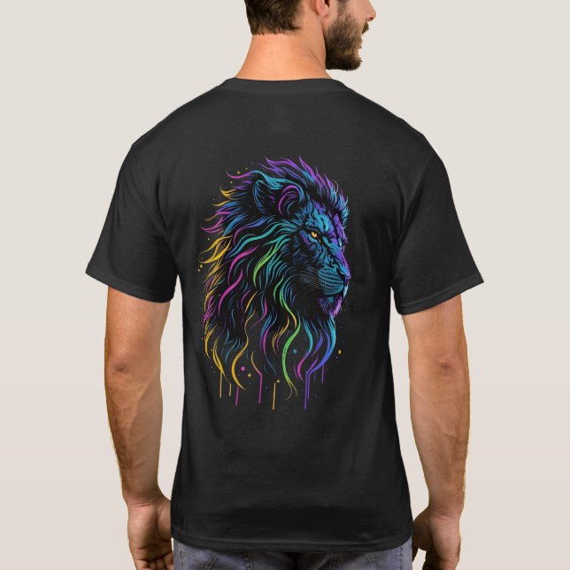 T-shirt Lion artistique néon esthétique rétro (Dos)