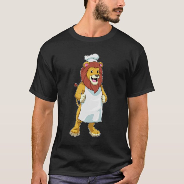 T-shirt Lion as Cook with Chef Cooking apron (Devant)