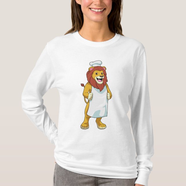 T-shirt Lion as Cook with Chef Cooking apron (Devant)