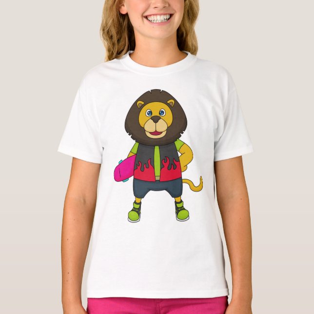 T-shirt Lion as skater with skateboard (Devant)