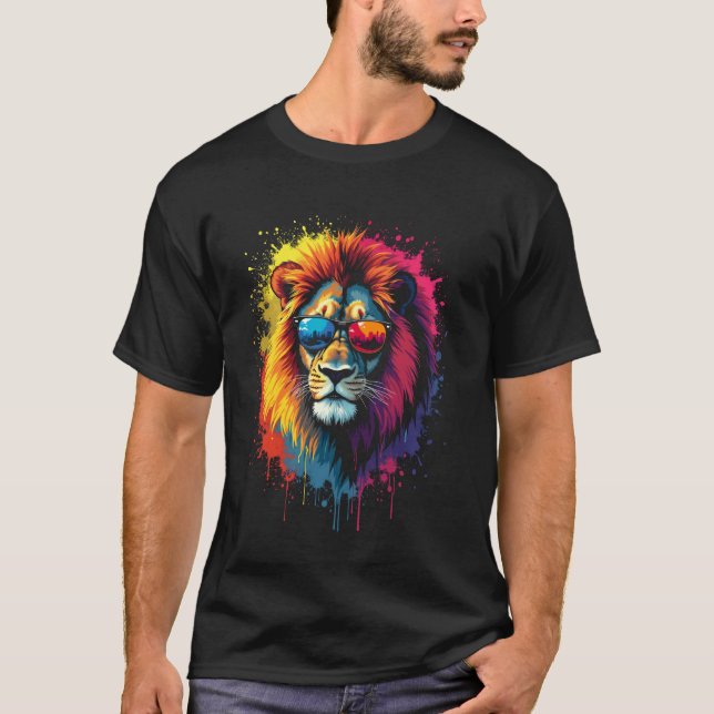 T-shirt Lion avec des lunettes de couleur (Devant)