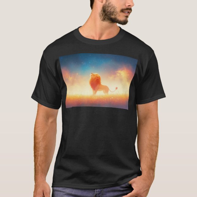 T-shirt Lion Baigné dans l'Étreinte du Coucher de Soleil (Devant)